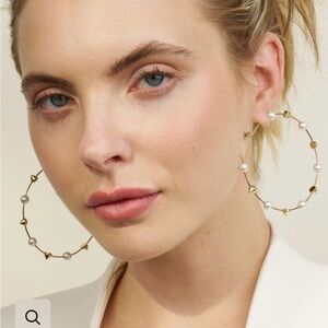 Stella & Dot Madison Gold and Pearl Hoop Earrings